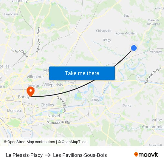 Le Plessis-Placy to Les Pavillons-Sous-Bois map