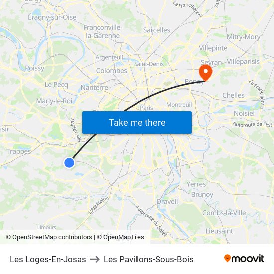 Les Loges-En-Josas to Les Pavillons-Sous-Bois map