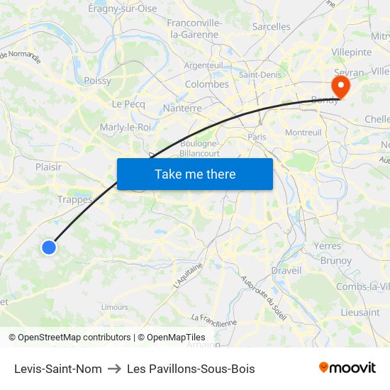 Levis-Saint-Nom to Les Pavillons-Sous-Bois map