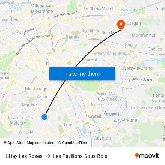 L'Hay-Les-Roses to Les Pavillons-Sous-Bois map