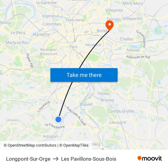 Longpont-Sur-Orge to Les Pavillons-Sous-Bois map