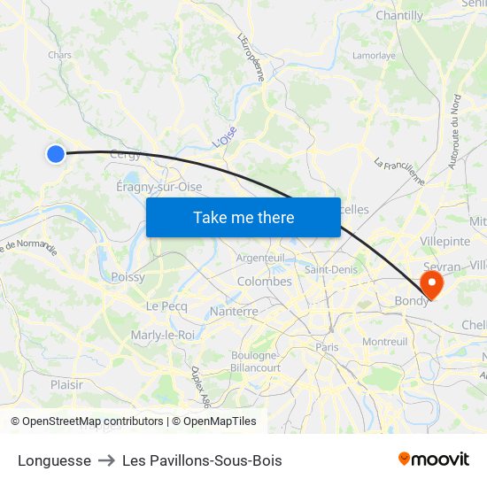 Longuesse to Les Pavillons-Sous-Bois map