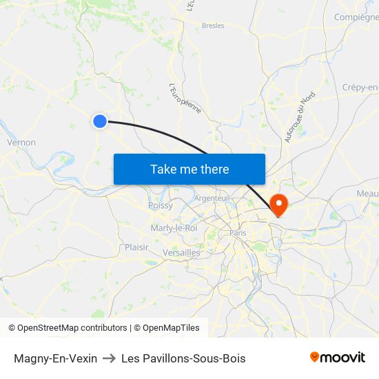 Magny-En-Vexin to Les Pavillons-Sous-Bois map