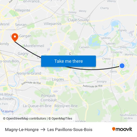 Magny-Le-Hongre to Les Pavillons-Sous-Bois map