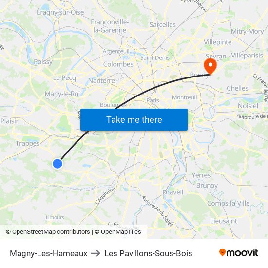 Magny-Les-Hameaux to Les Pavillons-Sous-Bois map