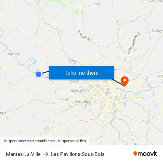Mantes-La-Ville to Les Pavillons-Sous-Bois map