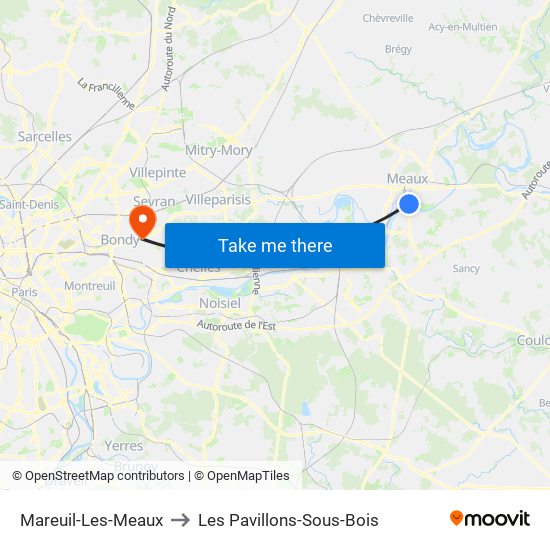 Mareuil-Les-Meaux to Les Pavillons-Sous-Bois map