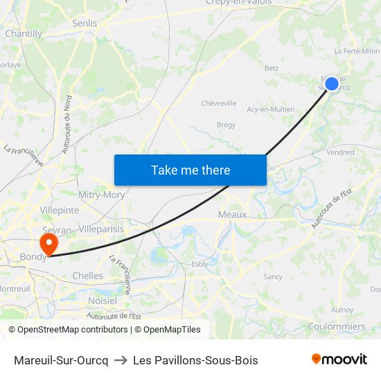 Mareuil-Sur-Ourcq to Les Pavillons-Sous-Bois map