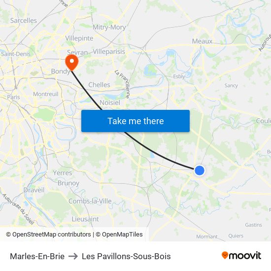Marles-En-Brie to Les Pavillons-Sous-Bois map