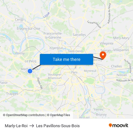 Marly-Le-Roi to Les Pavillons-Sous-Bois map