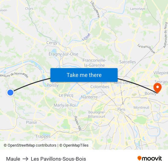 Maule to Les Pavillons-Sous-Bois map