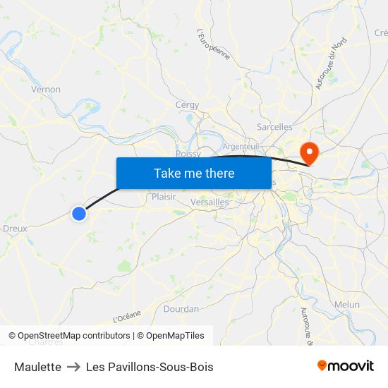 Maulette to Les Pavillons-Sous-Bois map