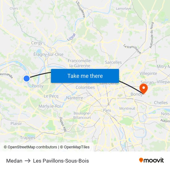 Medan to Les Pavillons-Sous-Bois map