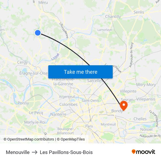 Menouville to Les Pavillons-Sous-Bois map