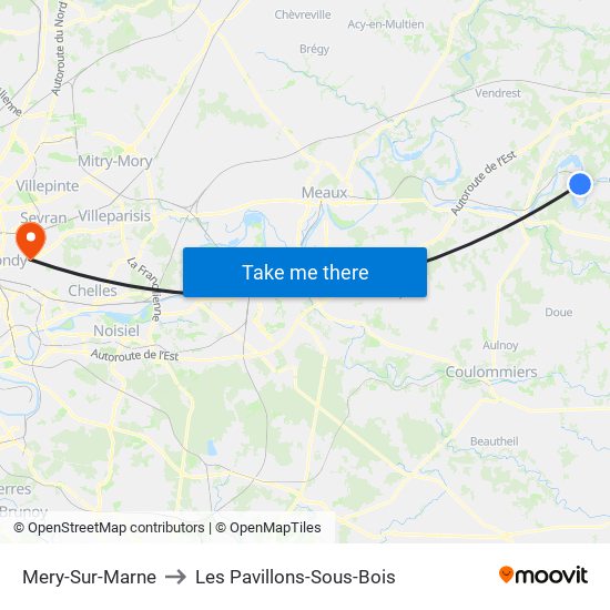 Mery-Sur-Marne to Les Pavillons-Sous-Bois map