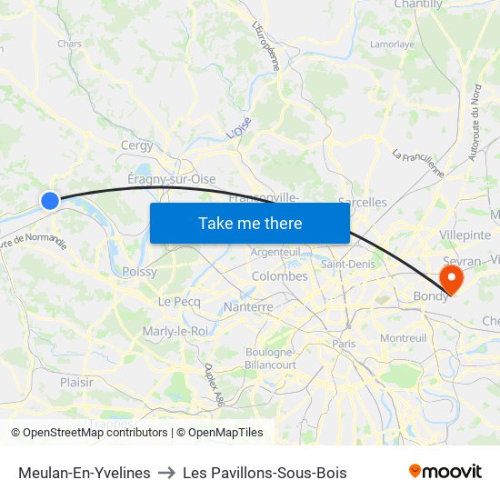 Meulan-En-Yvelines to Les Pavillons-Sous-Bois map