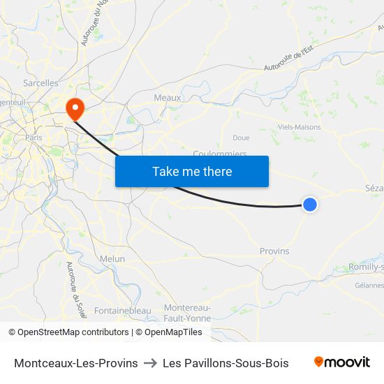 Montceaux-Les-Provins to Les Pavillons-Sous-Bois map