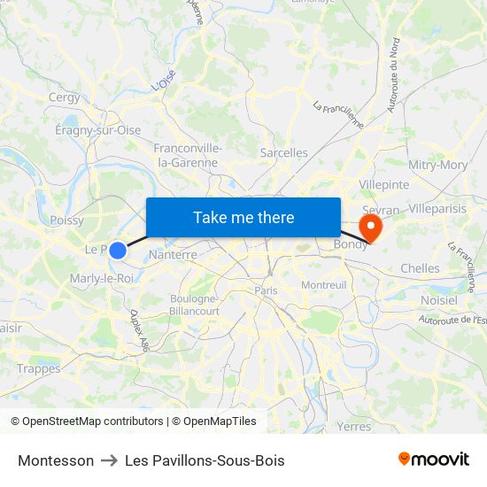 Montesson to Les Pavillons-Sous-Bois map