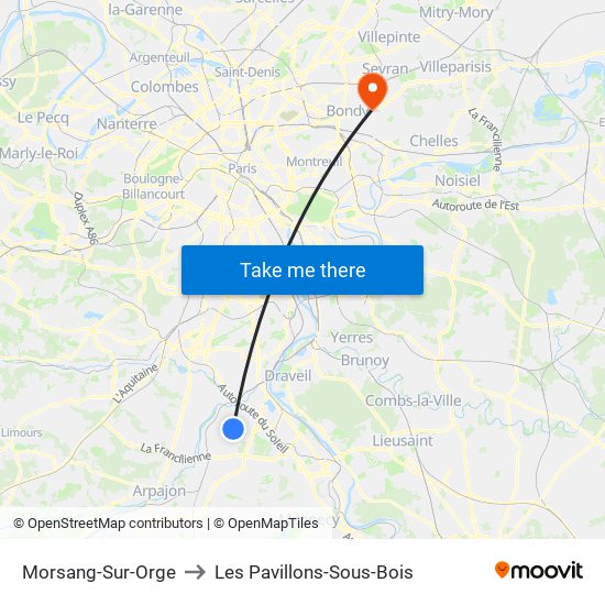 Morsang-Sur-Orge to Les Pavillons-Sous-Bois map