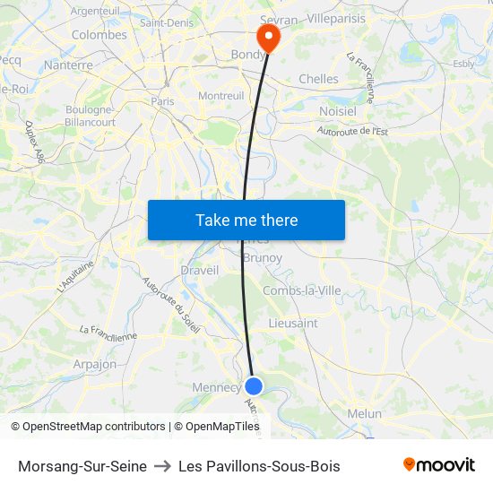 Morsang-Sur-Seine to Les Pavillons-Sous-Bois map