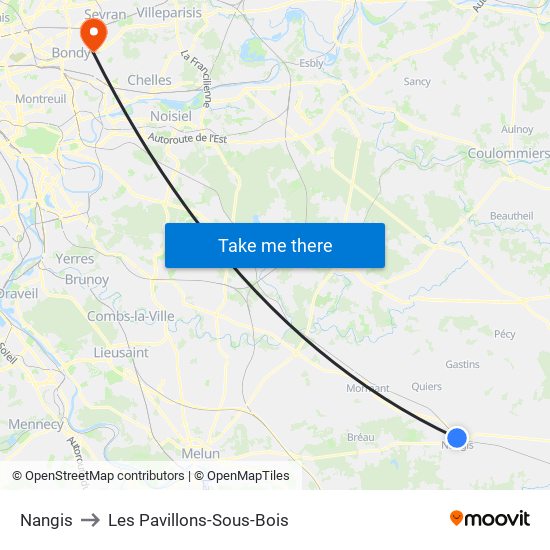 Nangis to Les Pavillons-Sous-Bois map