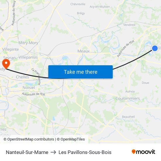 Nanteuil-Sur-Marne to Les Pavillons-Sous-Bois map
