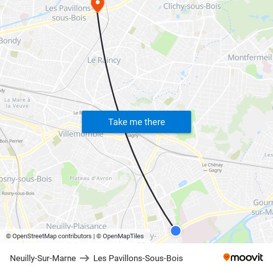 Neuilly-Sur-Marne to Les Pavillons-Sous-Bois map