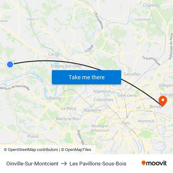 Oinville-Sur-Montcient to Les Pavillons-Sous-Bois map