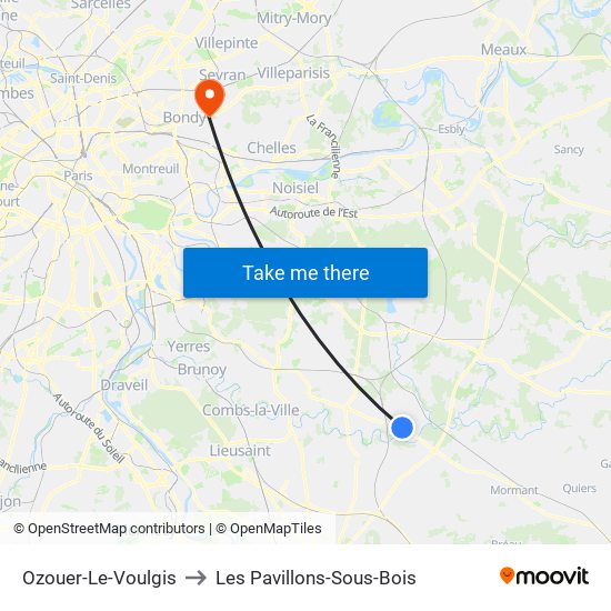 Ozouer-Le-Voulgis to Les Pavillons-Sous-Bois map