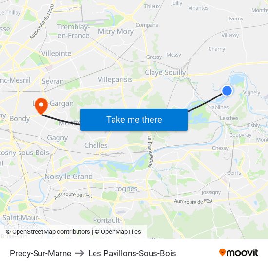 Precy-Sur-Marne to Les Pavillons-Sous-Bois map