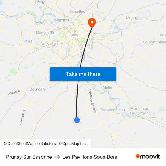 Prunay-Sur-Essonne to Les Pavillons-Sous-Bois map