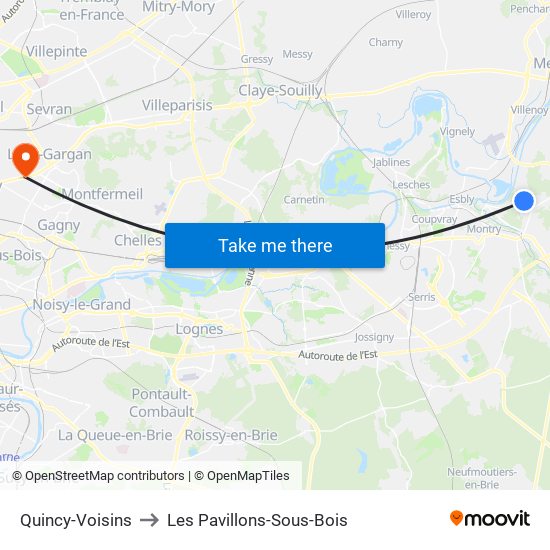 Quincy-Voisins to Les Pavillons-Sous-Bois map