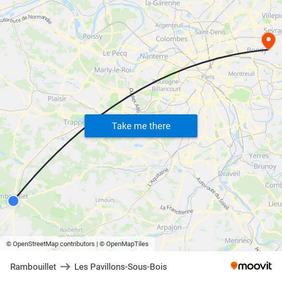 Rambouillet to Les Pavillons-Sous-Bois map