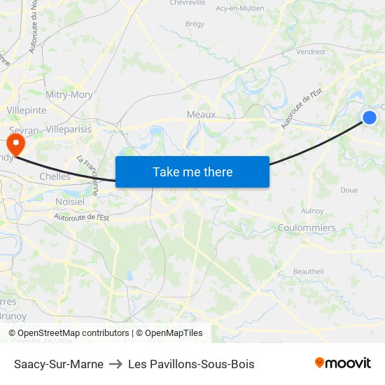 Saacy-Sur-Marne to Les Pavillons-Sous-Bois map