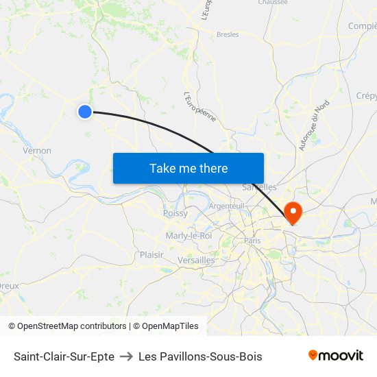 Saint-Clair-Sur-Epte to Les Pavillons-Sous-Bois map