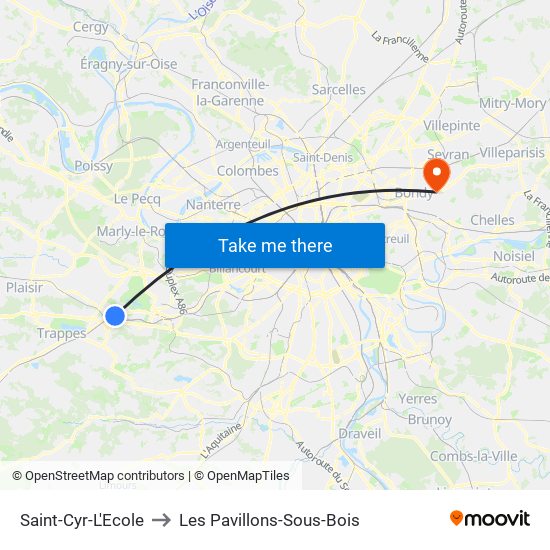 Saint-Cyr-L'Ecole to Les Pavillons-Sous-Bois map