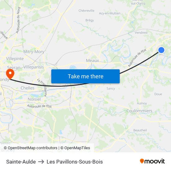 Sainte-Aulde to Les Pavillons-Sous-Bois map