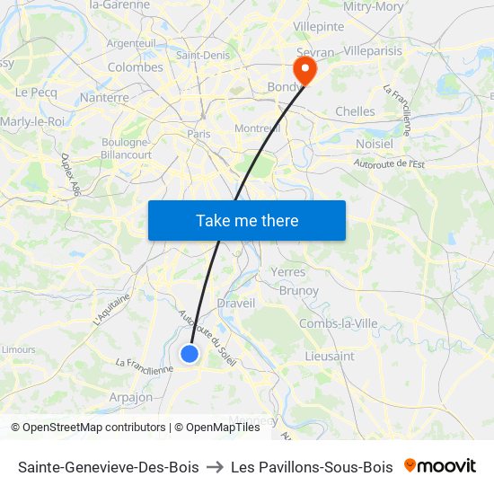 Sainte-Genevieve-Des-Bois to Les Pavillons-Sous-Bois map