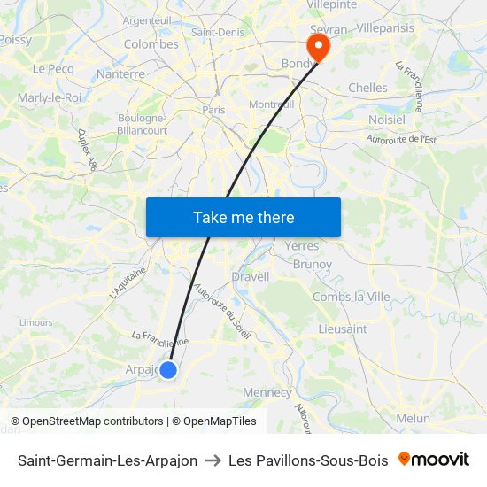 Saint-Germain-Les-Arpajon to Les Pavillons-Sous-Bois map