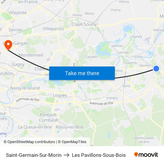 Saint-Germain-Sur-Morin to Les Pavillons-Sous-Bois map