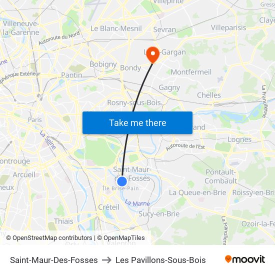 Saint-Maur-Des-Fosses to Les Pavillons-Sous-Bois map