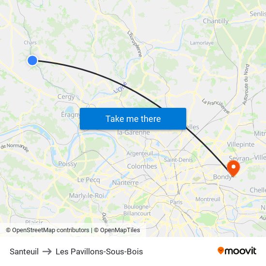 Santeuil to Les Pavillons-Sous-Bois map