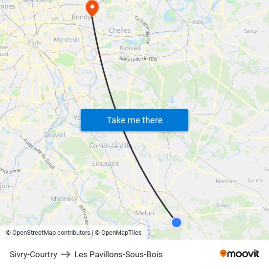 Sivry-Courtry to Les Pavillons-Sous-Bois map