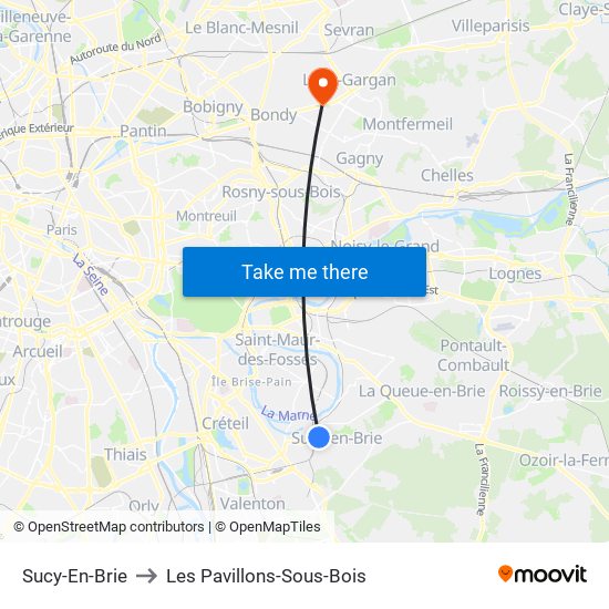 Sucy-En-Brie to Les Pavillons-Sous-Bois map