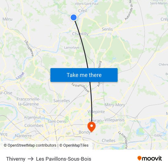 Thiverny to Les Pavillons-Sous-Bois map
