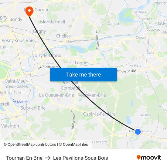 Tournan-En-Brie to Les Pavillons-Sous-Bois map