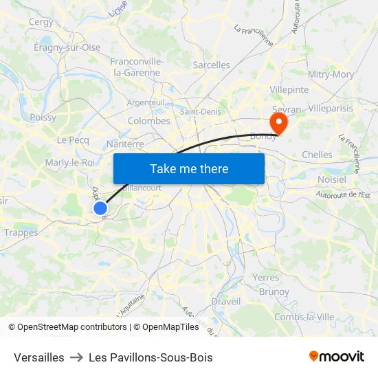 Versailles to Les Pavillons-Sous-Bois map