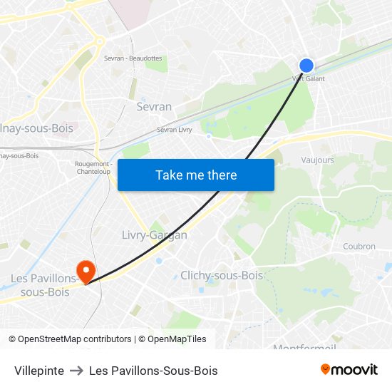 Villepinte to Les Pavillons-Sous-Bois map