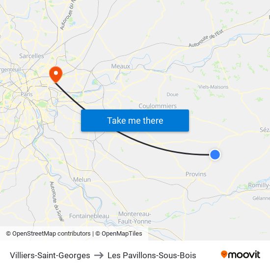 Villiers-Saint-Georges to Les Pavillons-Sous-Bois map