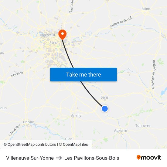 Villeneuve-Sur-Yonne to Les Pavillons-Sous-Bois map